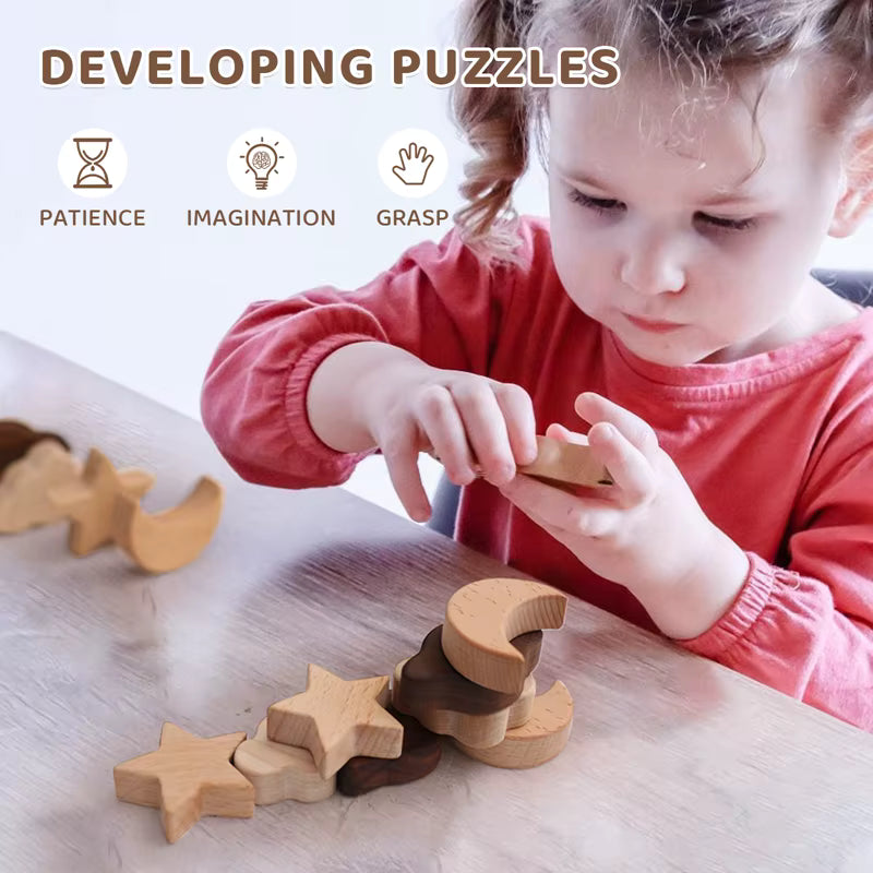 Montessori Wooden Moon and Stars Puzzle