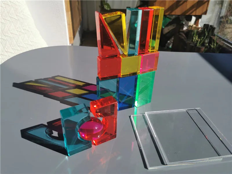 Rainbow Acrylic Geometric Blocks Set – Montessori Transparent Stacking Toy