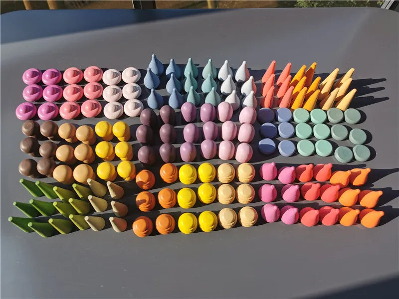 Montessori Rainbow & Natural Wood Loose Parts and Sorting Box