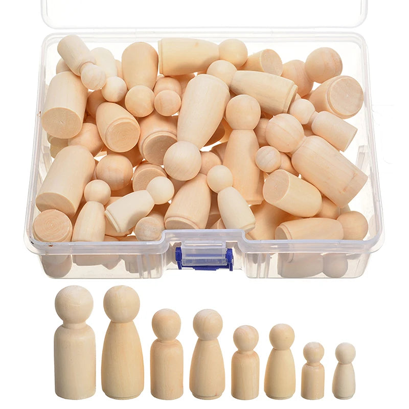 50pcs Unpainted Wooden Peg Dolls | Oliver Montessori Toys