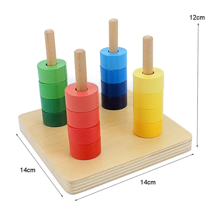 Four dowels with colored discs activity