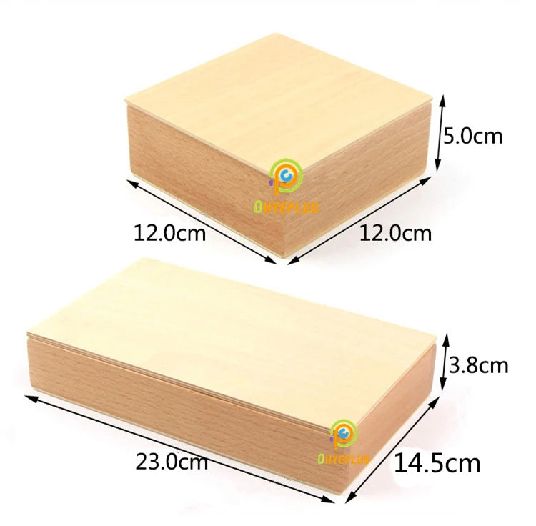 Wooden boxes, 12 x 12 x 5cm and 23 x 14.5 x 3.8cm