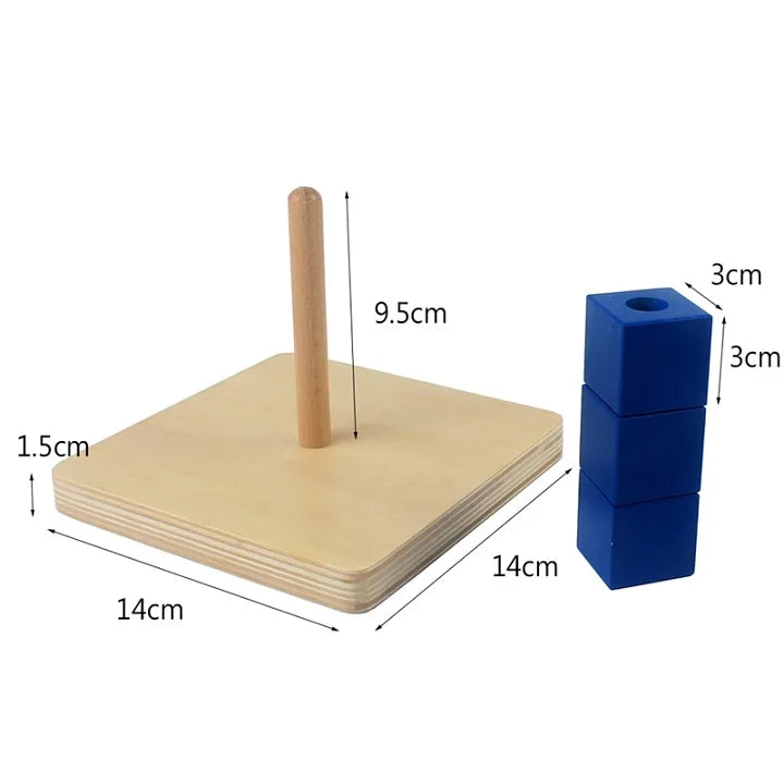 Blue cubes on vertical dowel activity