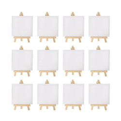 12pcs Mini Easels - Little Artists 5-inch Small Table Easel set, featuring wooden easels with pre-primed canvases, perfect for creative expression and educational play.