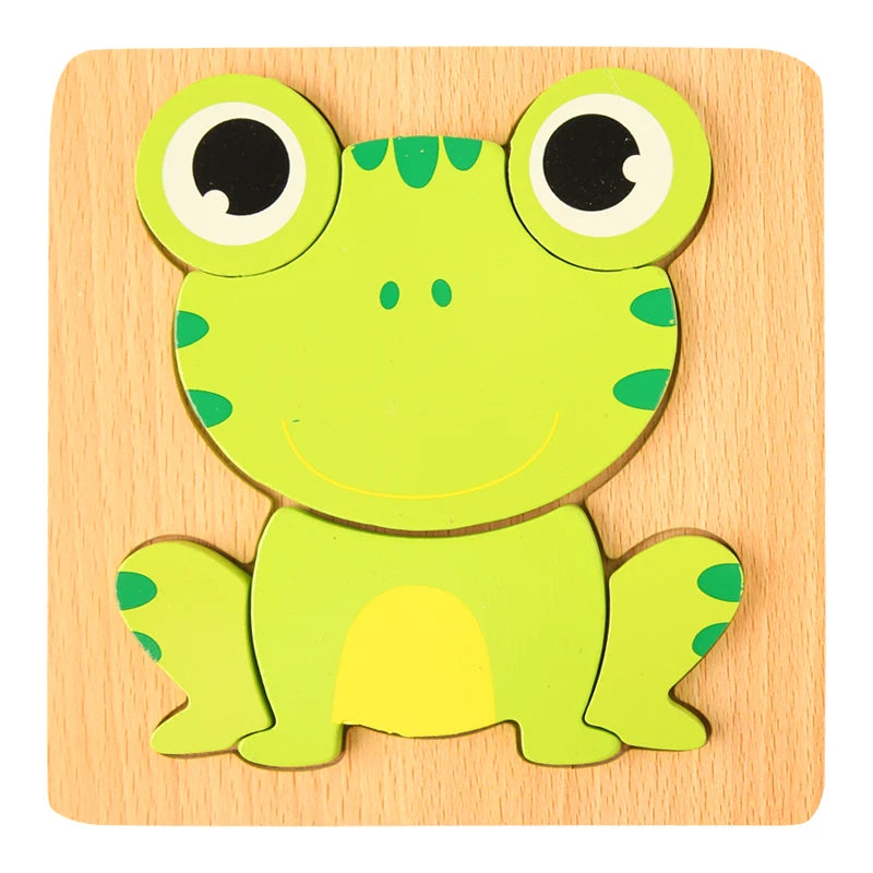 Wooden frog puzzle on a wooden base