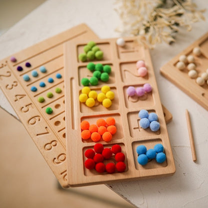 wooden math boards with colorful balls