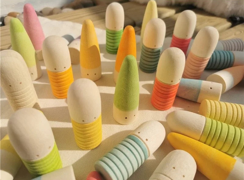 Rainbow Wooden Loose Parts | Shoots, Sticks & Cubes Set