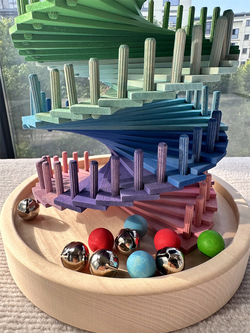 Wooden Rainbow Spiral Marble Run Tower | Montessori STEM Toy