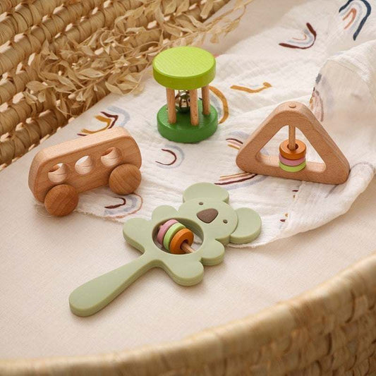 Montessori 4Pcs Wooden Rattle Sets Oliver & Company Toys
