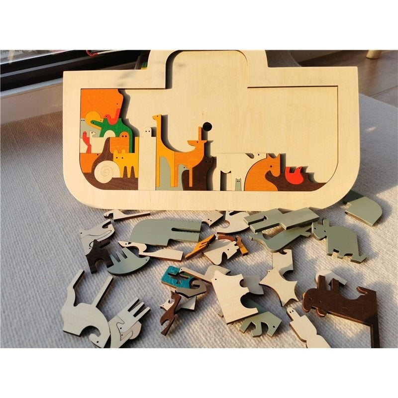 Montessori Wooden Noah Ark Puzzle and Leaf Puzzles