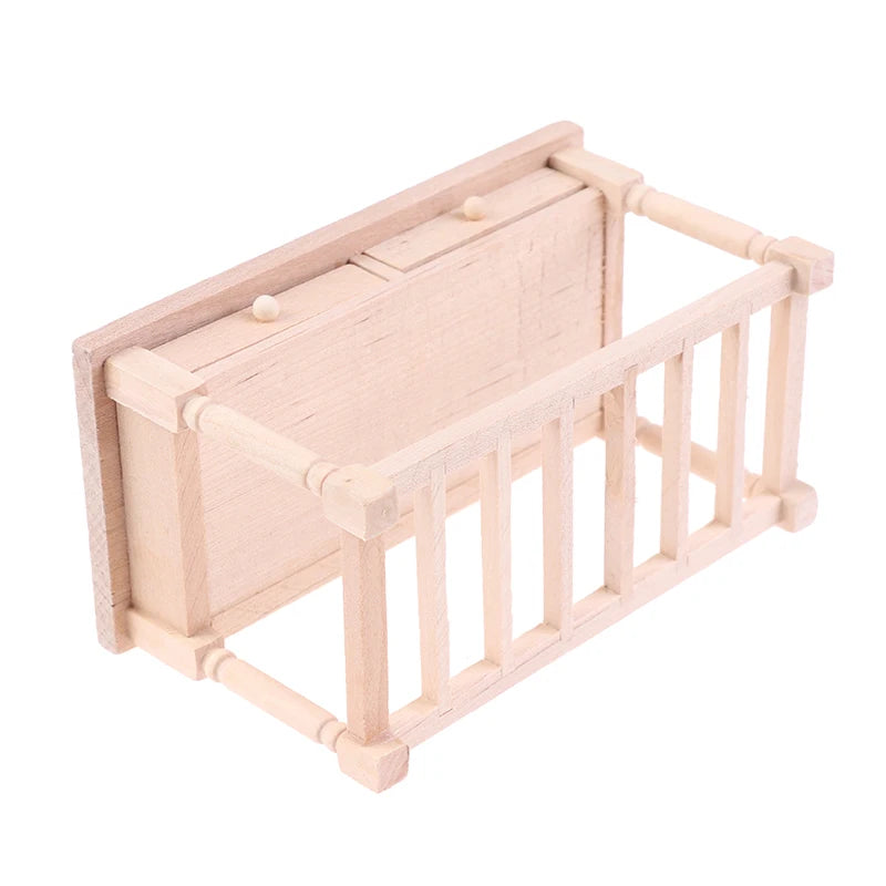 Wooden toy crib on a white background Oliver & Company Montessori Toys