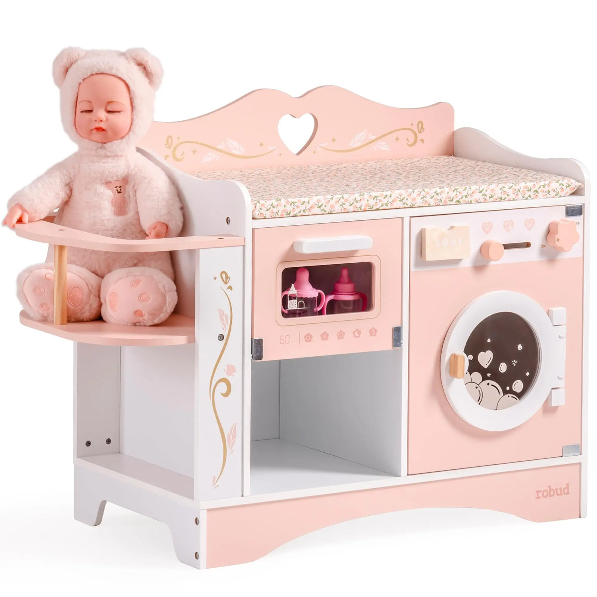 6-in-1 Wooden Baby Doll Care Station - Pink