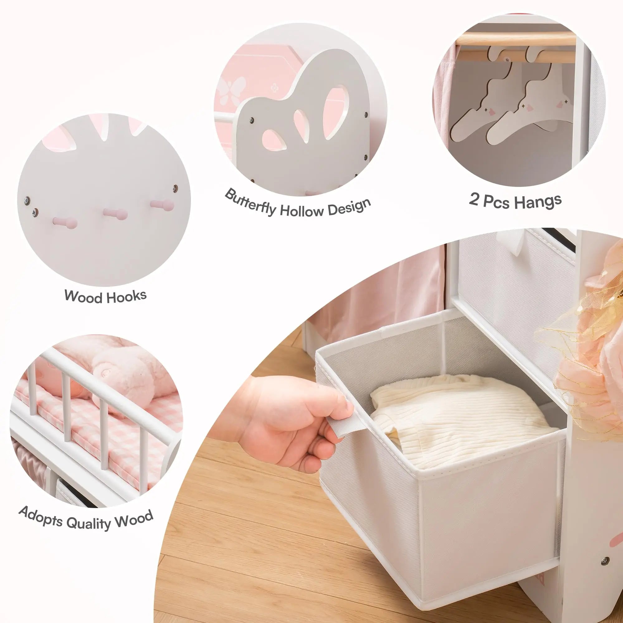 Wooden Baby Doll Bed with Storage