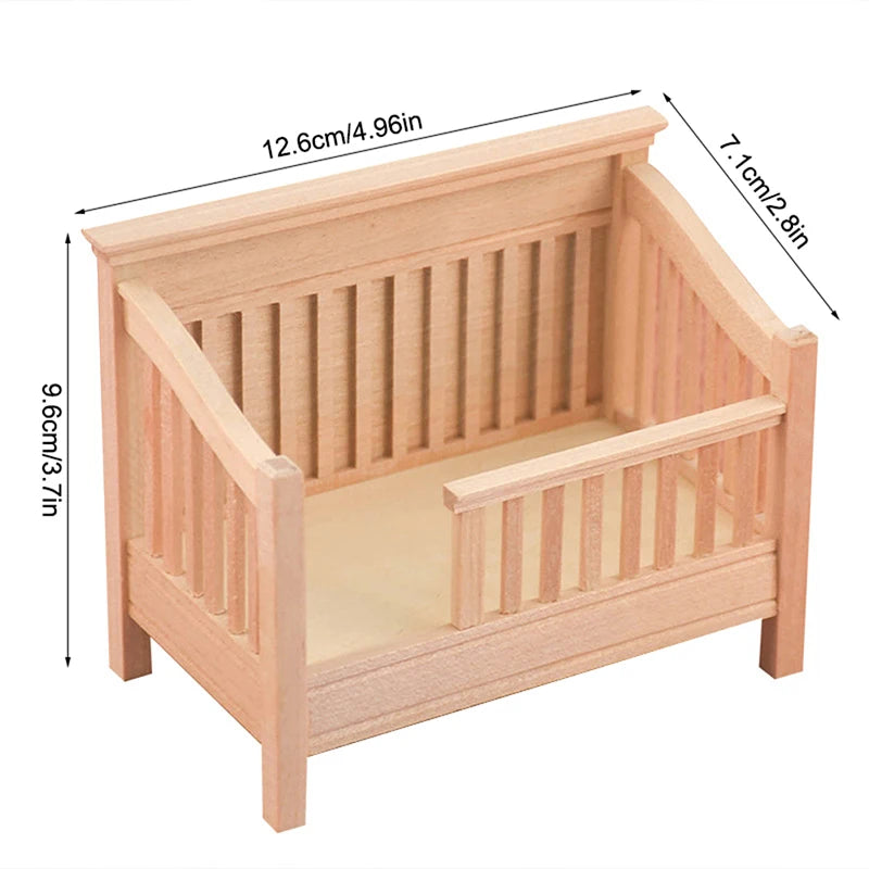 Wooden crib with dimensions labeled on a white background