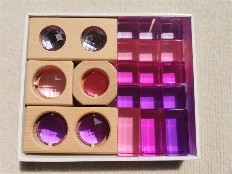 Montessori Wooden Cubes with Acrylic Gems