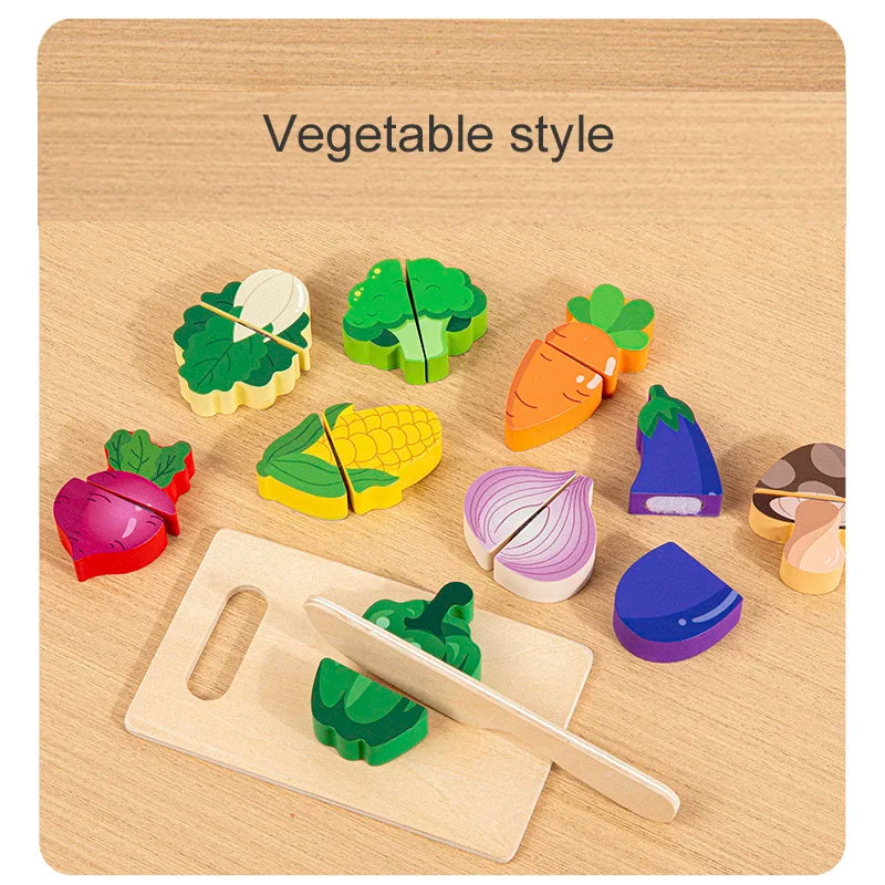 Wooden Kitchen Pretend Toy Set – Cut Fruit & Veg for Kids