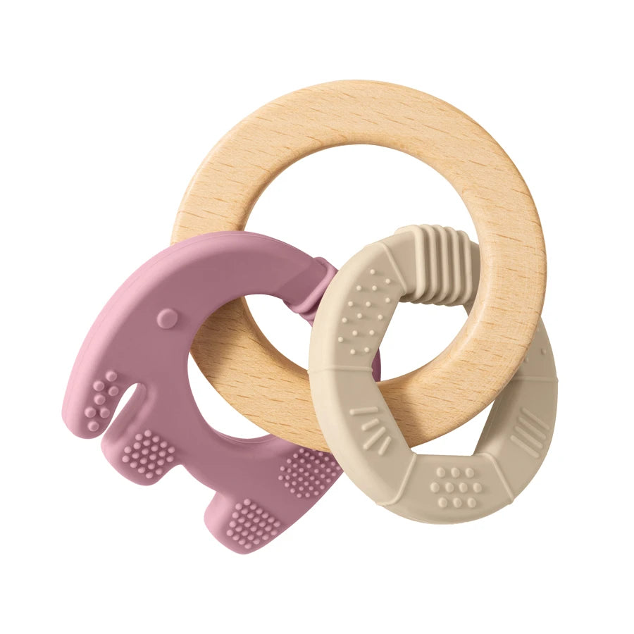 Elephant Silicone & Wooden Teether Ring 