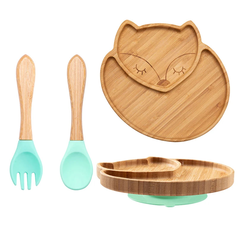3pc Bamboo Baby Plate Set with Spoon & Fork