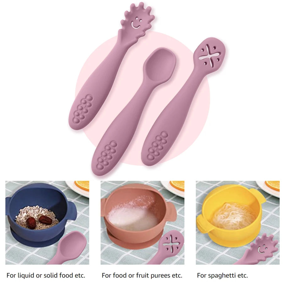 Three learning spoons for liquids, purees and spaghetti