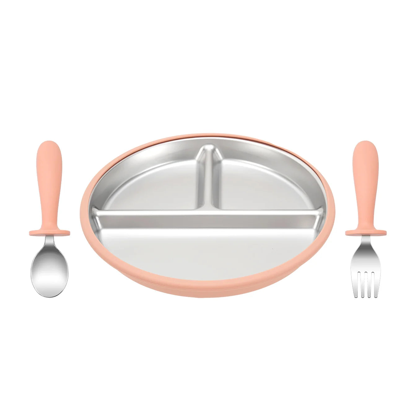 3-Piece Stainless Steel Divided Plate and Utensil Set | Oliver Montessori Toys