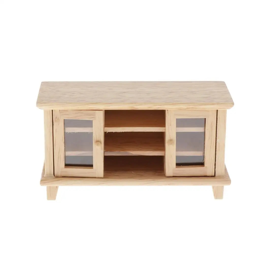 Mini Wooden TV Cabinet – 1:12 Scale Dollhouse Furniture with Opening Doors
