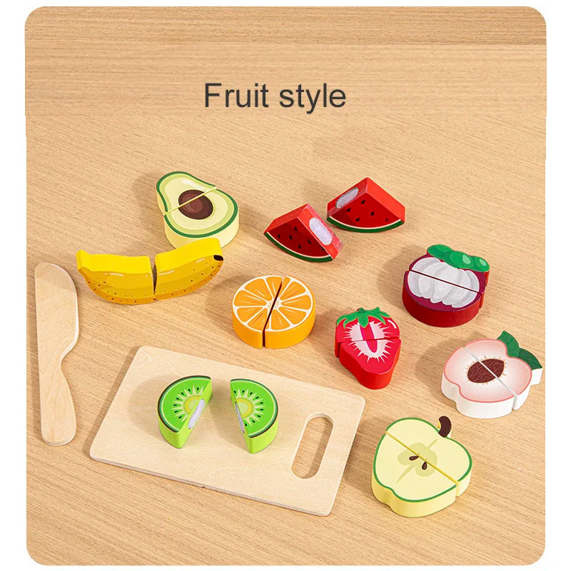 Wooden Kitchen Pretend Toy Set – Cut Fruit & Veg for Kids