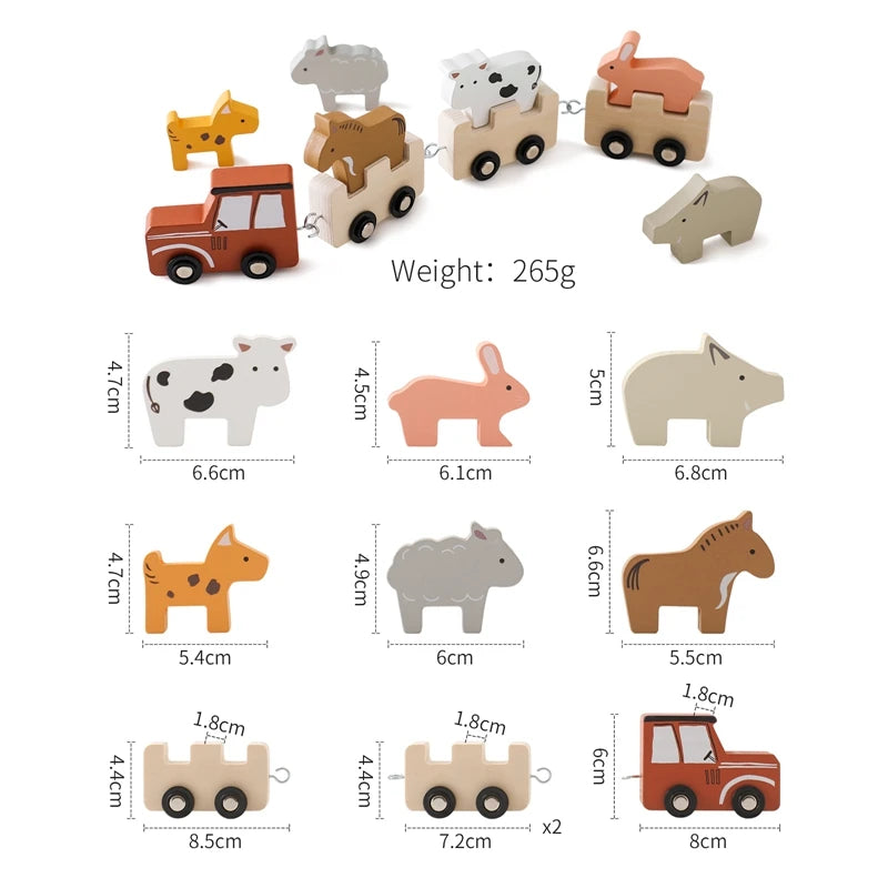 Farm animal train pieces with sizes, total weight 265g