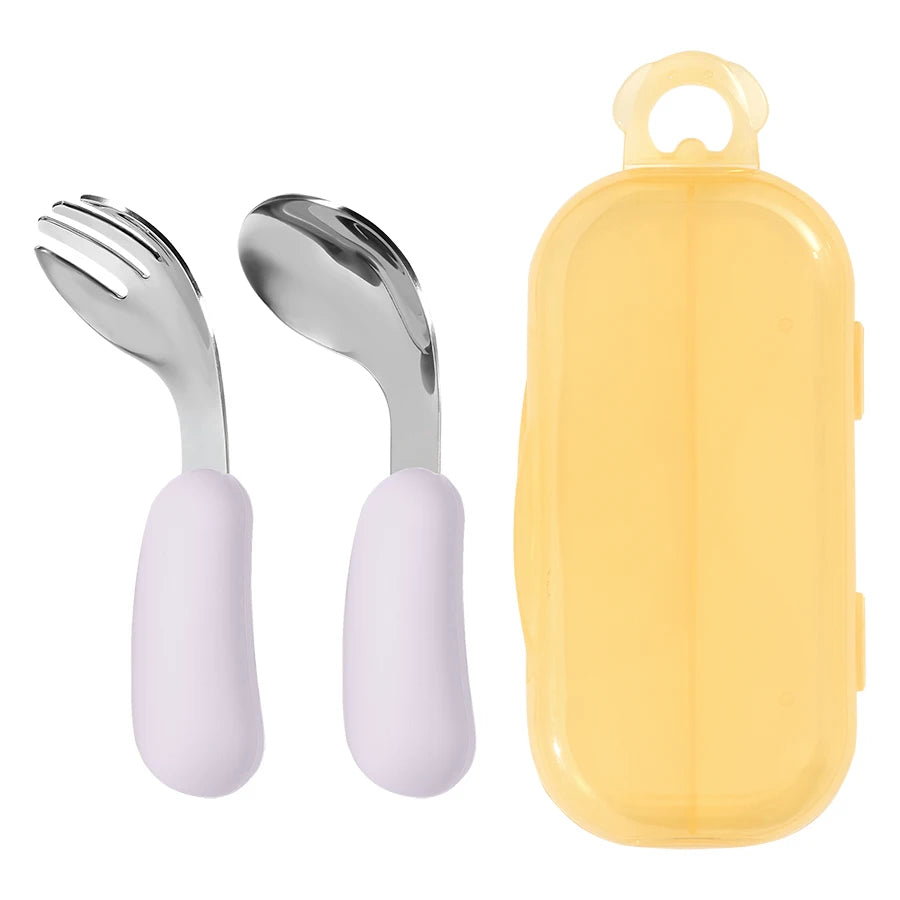 2-Piece Stainless Steel Silicone Fork and Spoon Set with Travel Case | Oliver & Company Montessori Toys