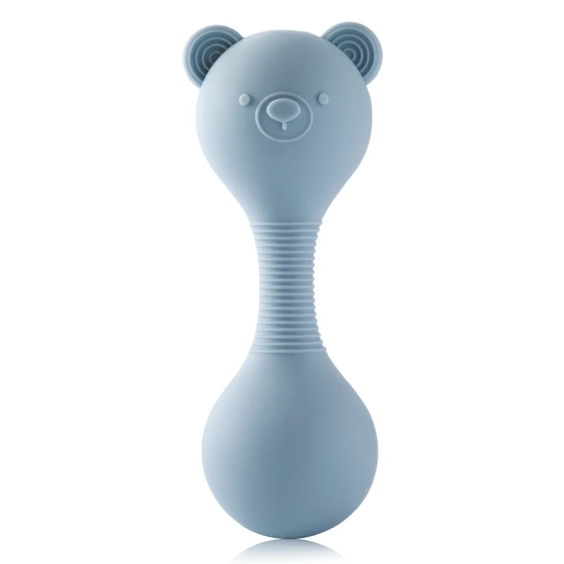 Blue bear-shaped toy on a white background