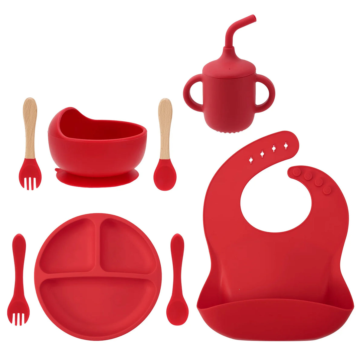 8-piece silicone feeding set in Red