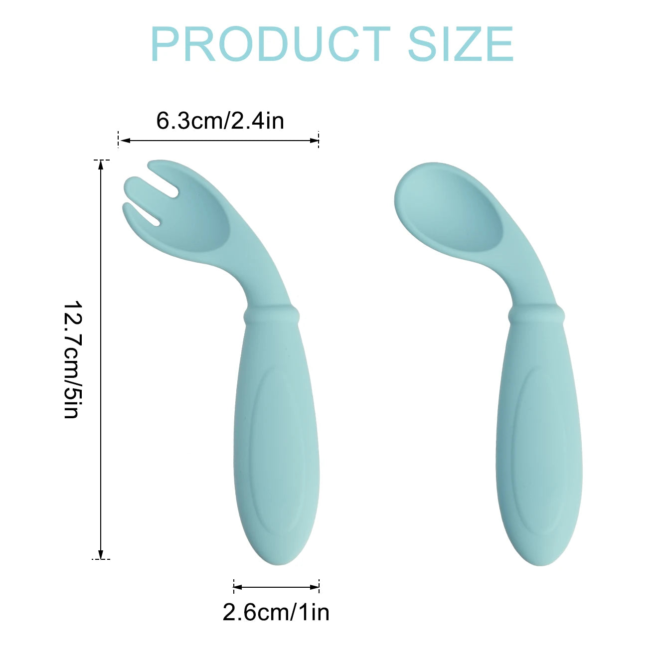 Curved spoon and fork, 12.7cm long with a 2.6cm head