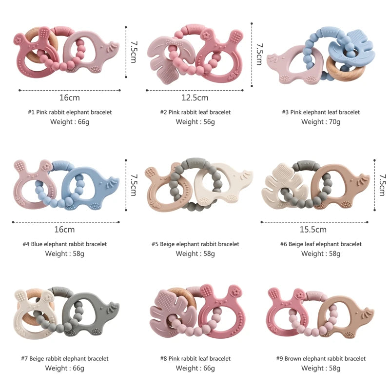Set of baby bracelets with measurements and details on a white background