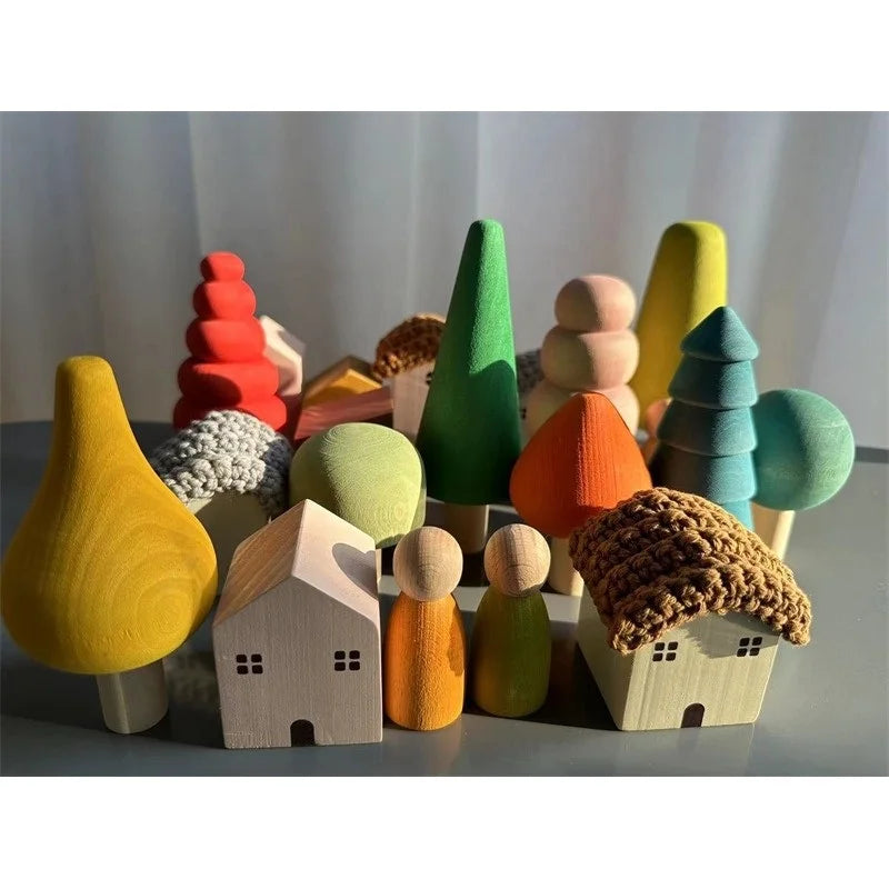 Wooden Nordic Building Blocks - Houses, Trees & Village Sets
