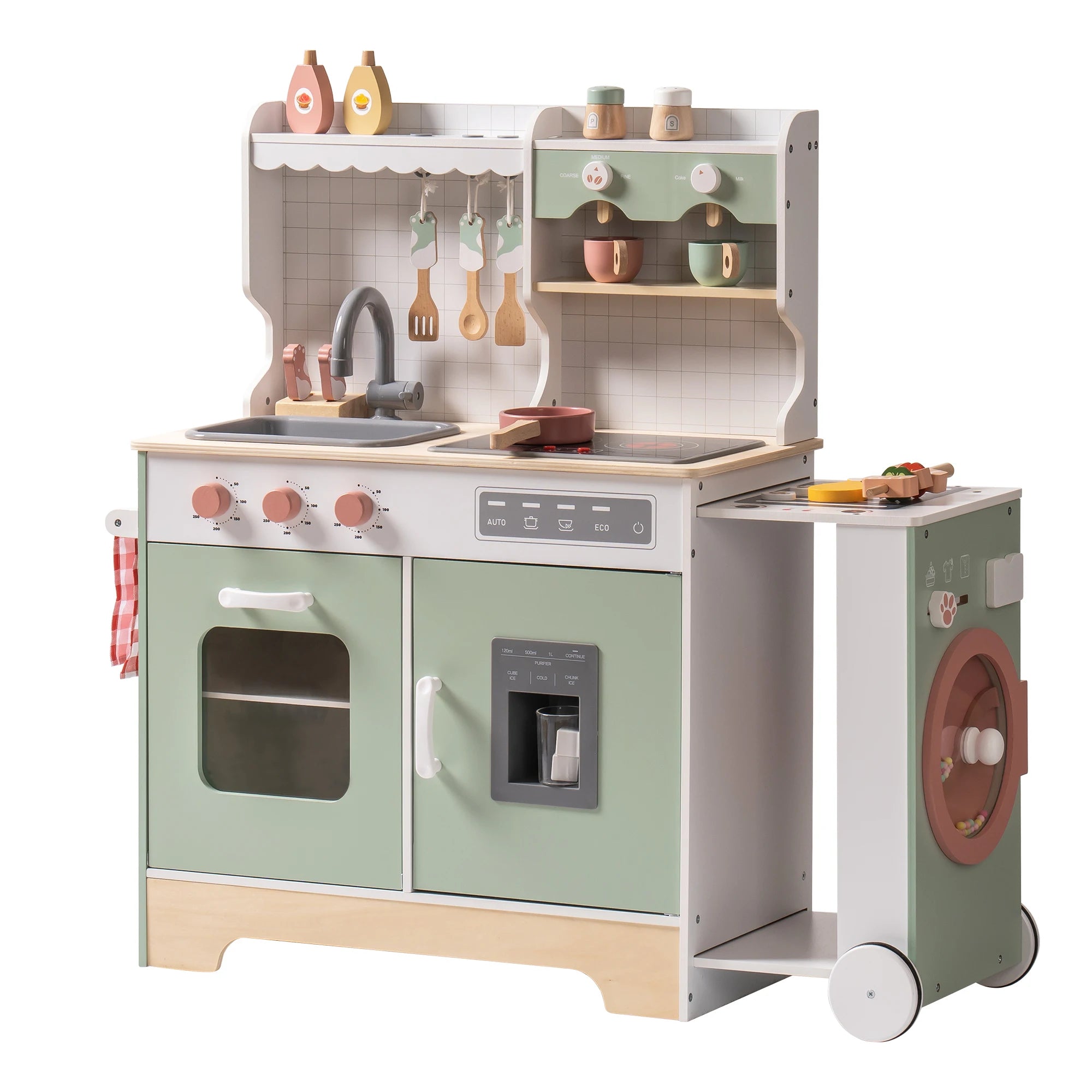 Wooden Play Kitchen Set with BBQ Grill and Accessories