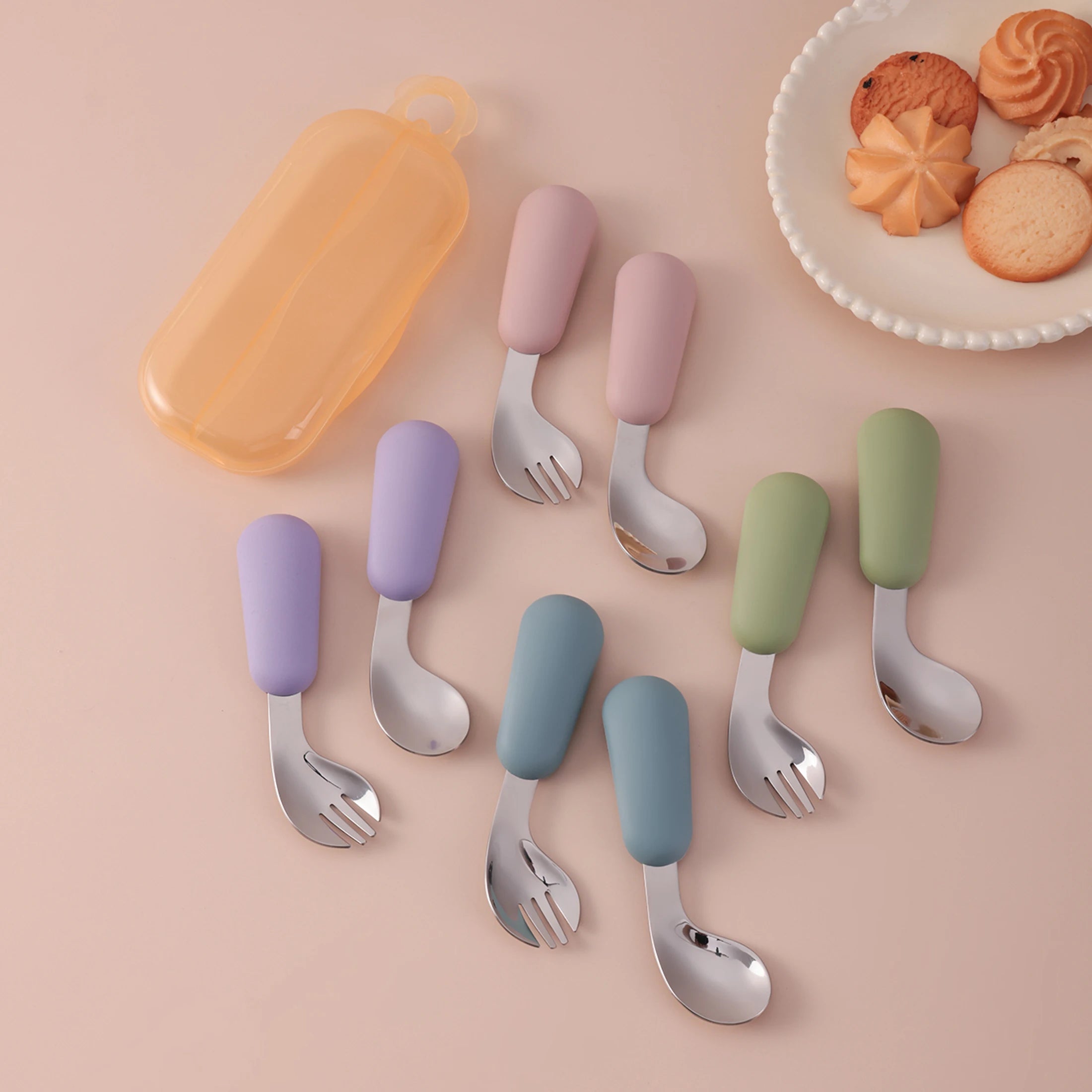 2-Piece Stainless Steel Silicone Fork and Spoon Set with Travel Case | Oliver & Company Montessori Toys