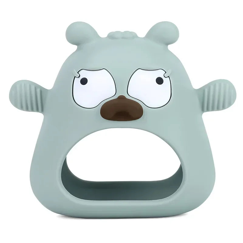 Teething ring with a bear design on a white background