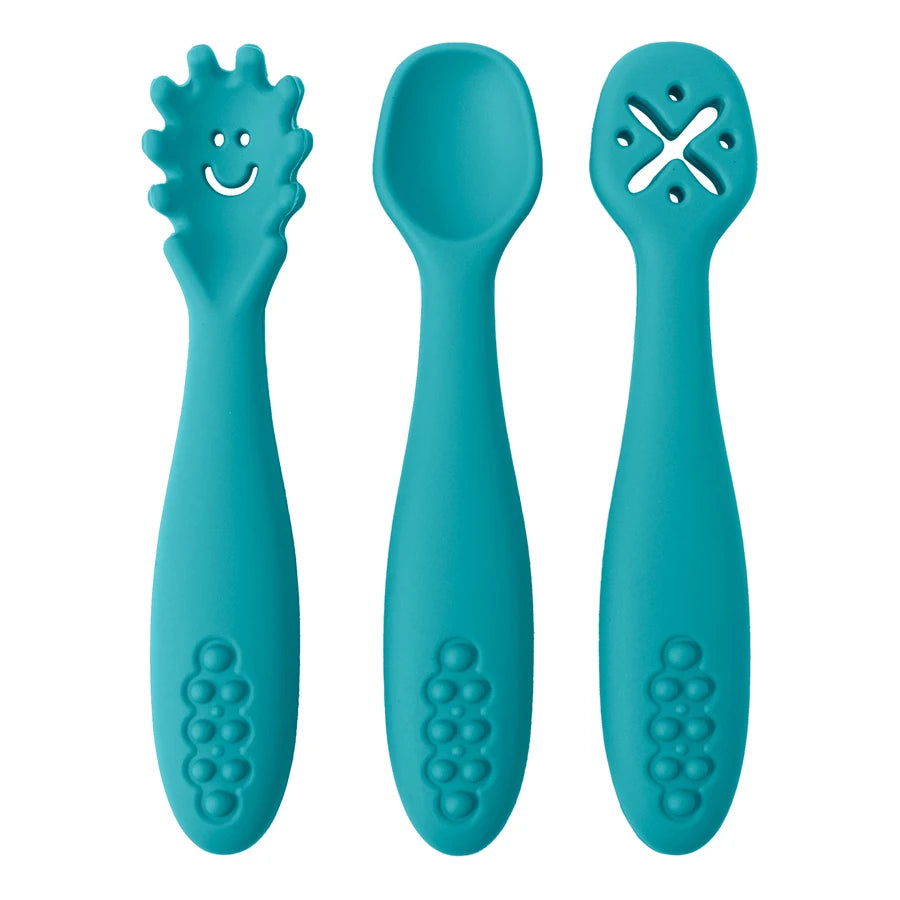 Teal 3-piece silicone learning spoon set