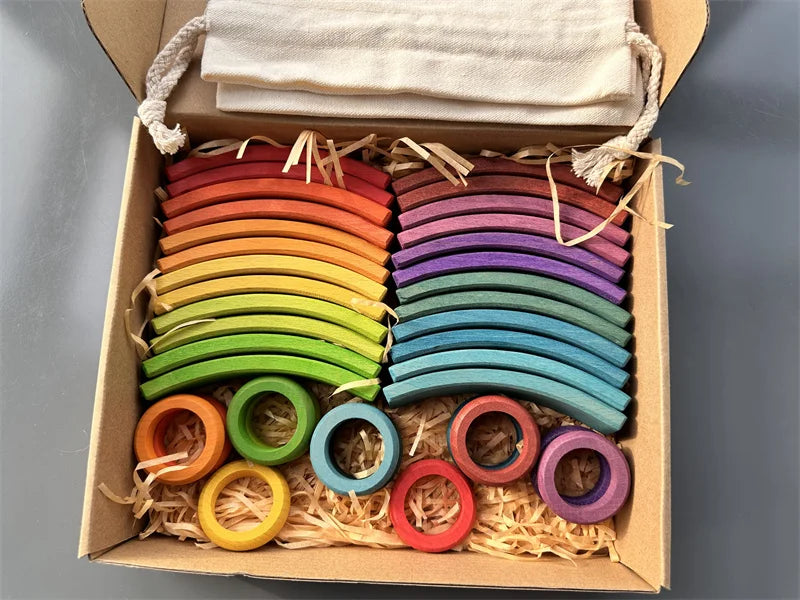 Wooden Rainbow Arch Stacking Blocks for Kids