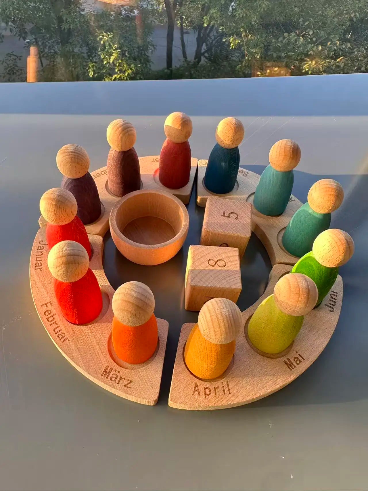 Wooden Calendar Peg Dolls Set - Montessori Time Learning Toy