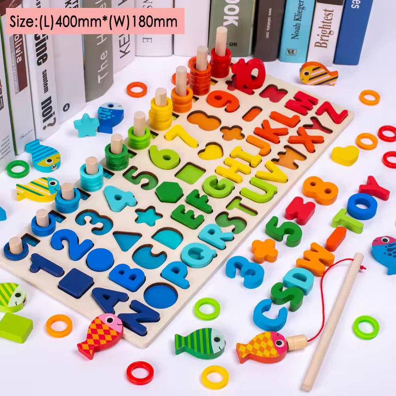 Wooden Montessori Learning Board | Counting, Math & Alphabet Puzzle