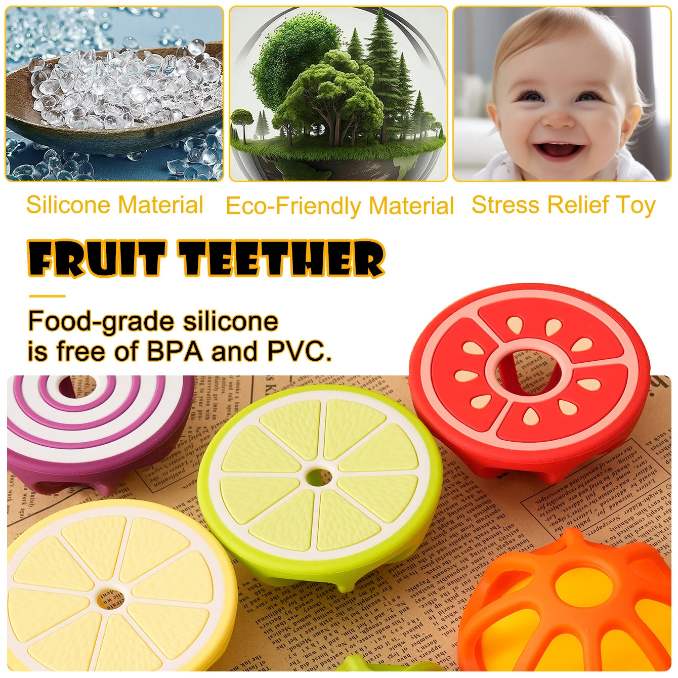 Fruit & Vegetable Silicone Baby Teether | BPA-Free Teething Toy | Oliver & Company Montessori Toys