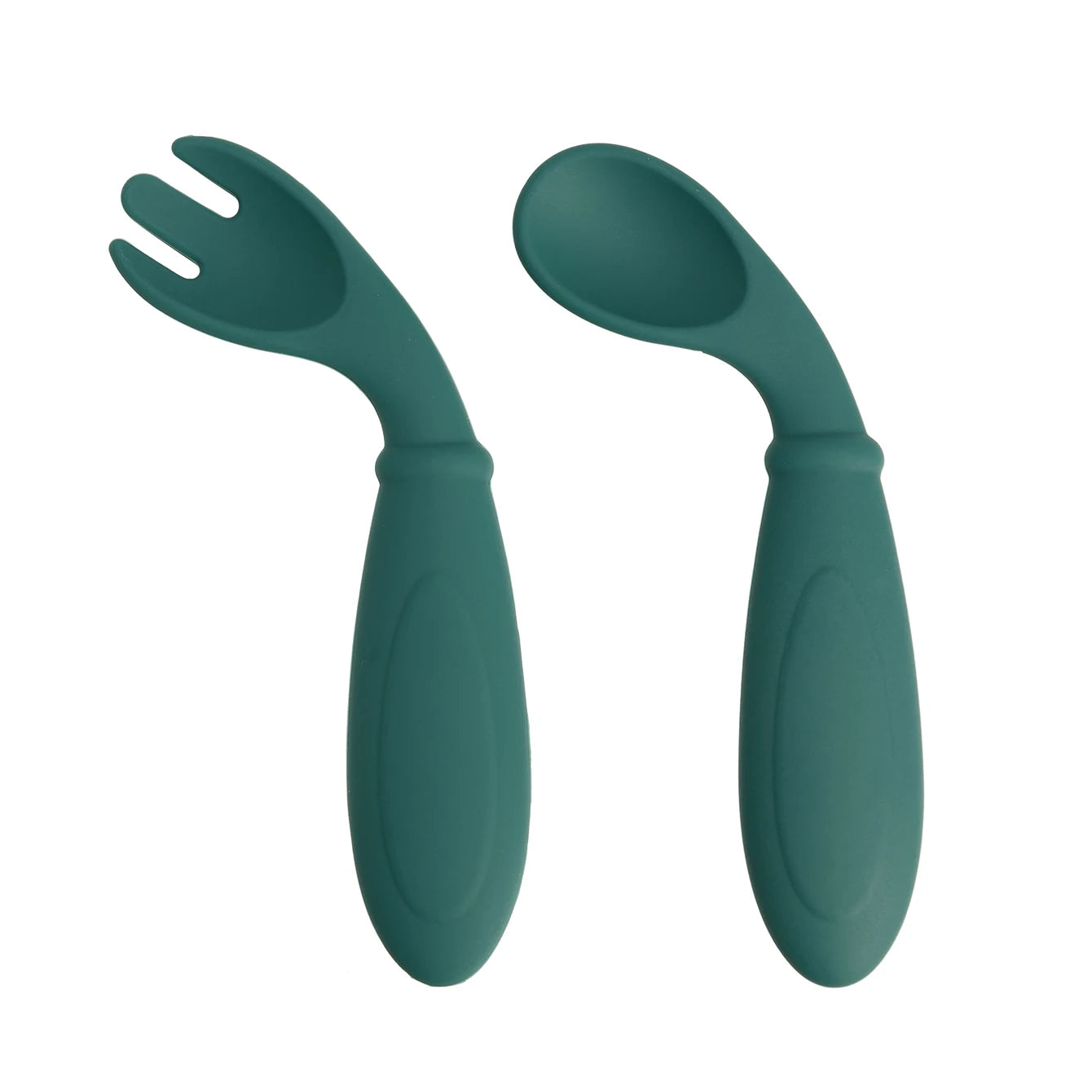 Dark green curved silicone spoon and fork
