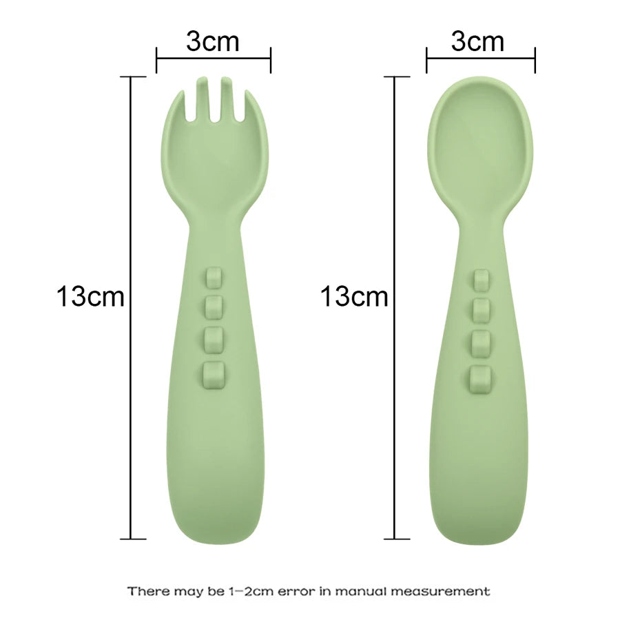Silicone spoon and fork, each 13cm long and 3cm wide