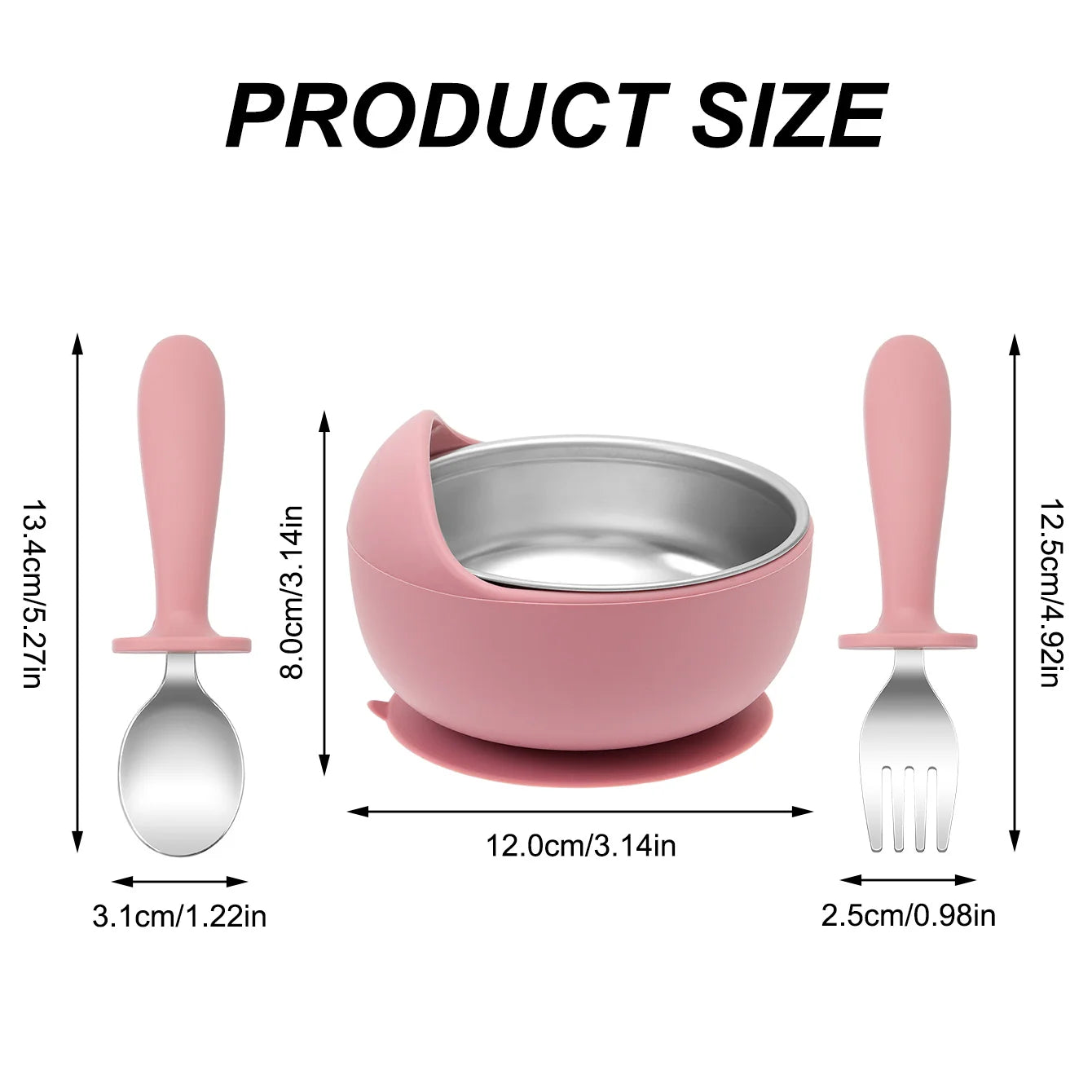 3-Piece Stainless Steel Silicone Suction Bowl & Utensil Set