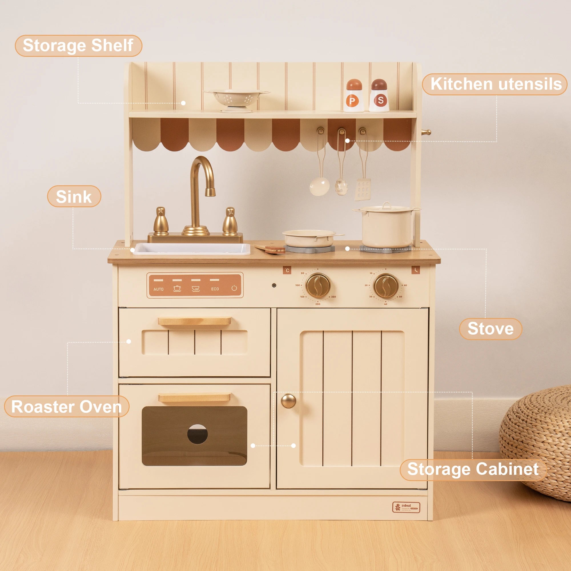 Wooden Play Kitchen Set with Accessories