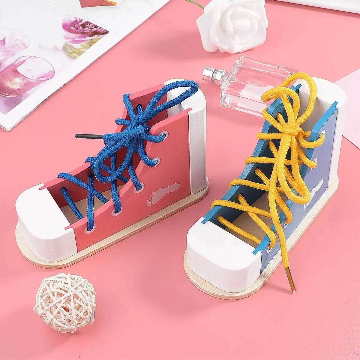 Montessori Wooden Shoelace Sneaker for Toddlers