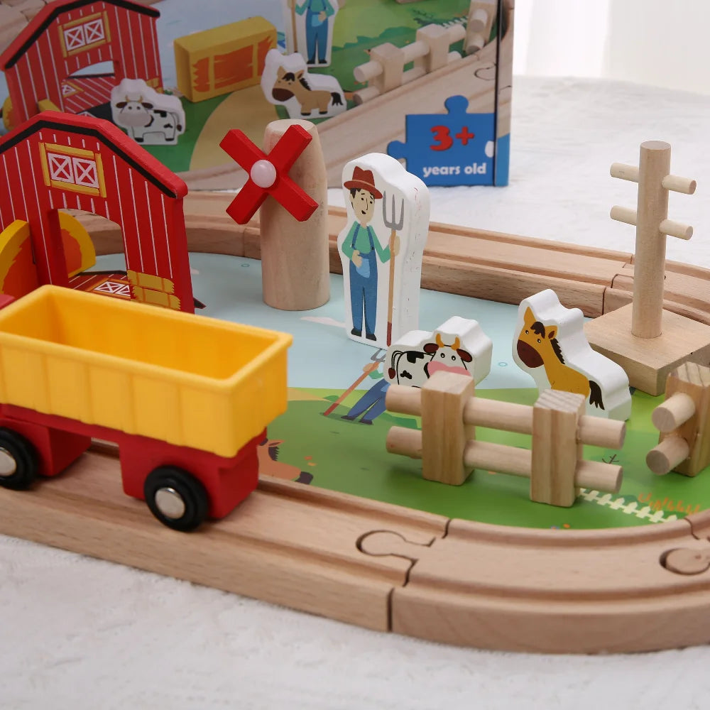 Wooden Farm Train Track Set