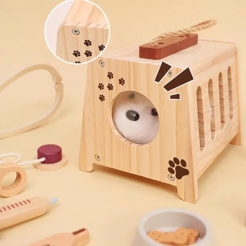 Wooden Pet Vet Play Kit – Montessori Role Play Toy for Kids Ages 3+