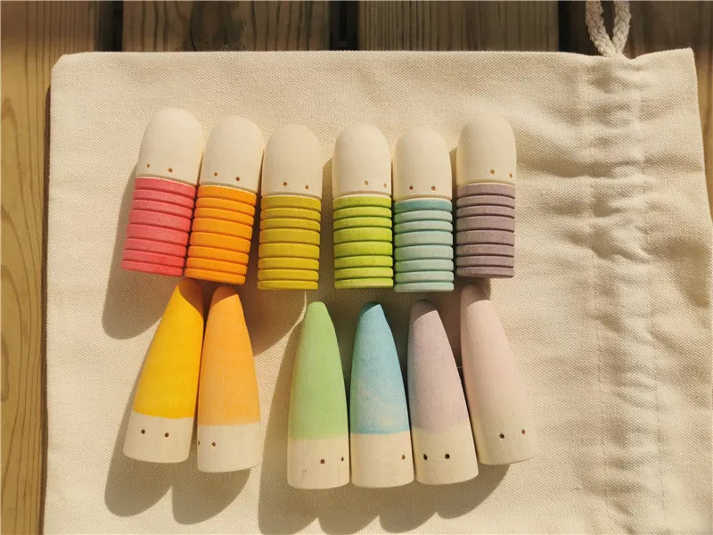 Rainbow Wooden Loose Parts | Shoots, Sticks & Cubes Set