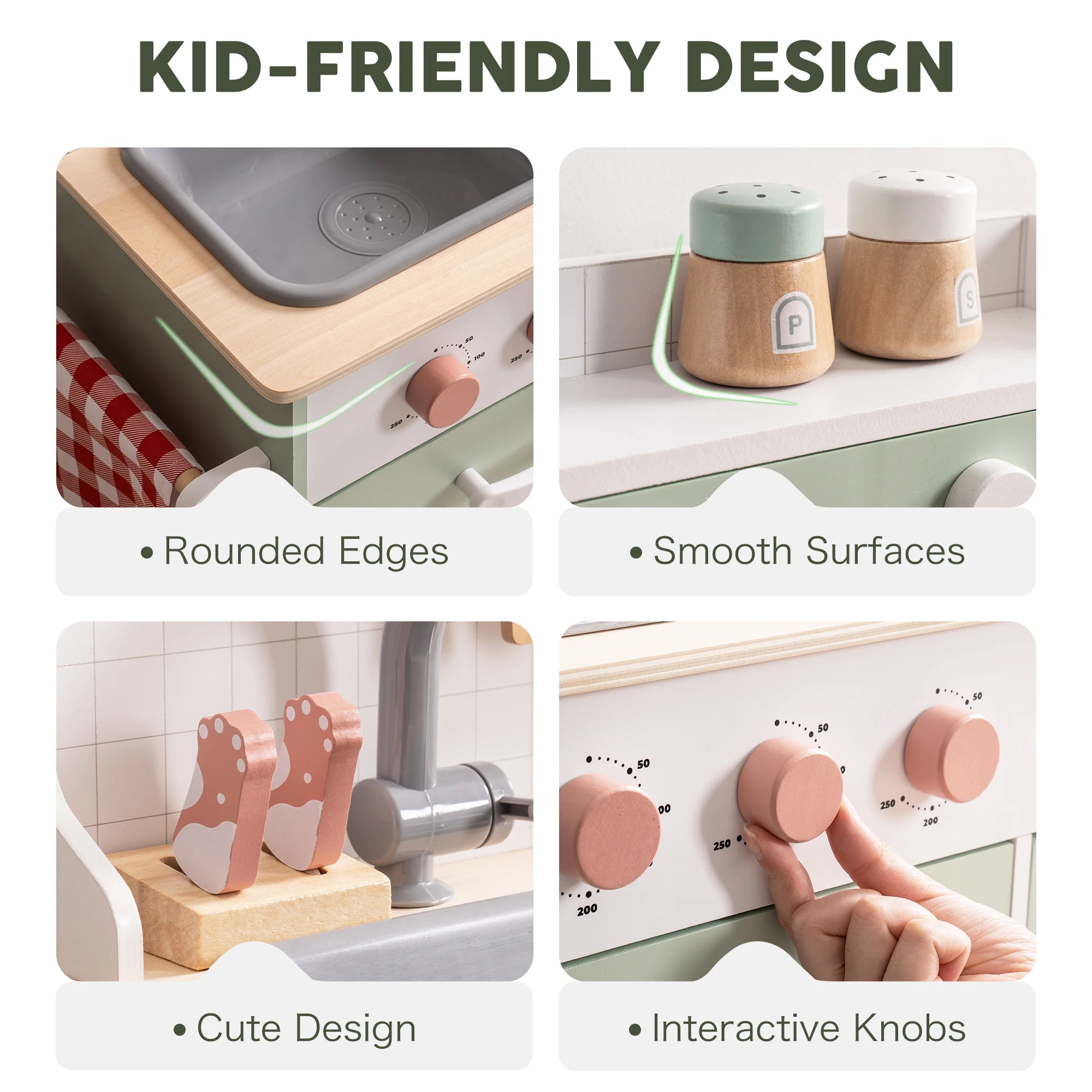Wooden Play Kitchen Set with BBQ Grill and Accessories